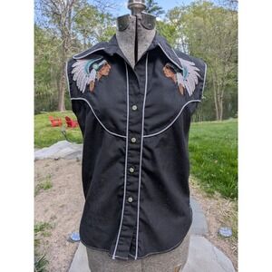 Vintage Western Ranch Wear Embroidered Muscle Shirt Black Chief Small Unisex